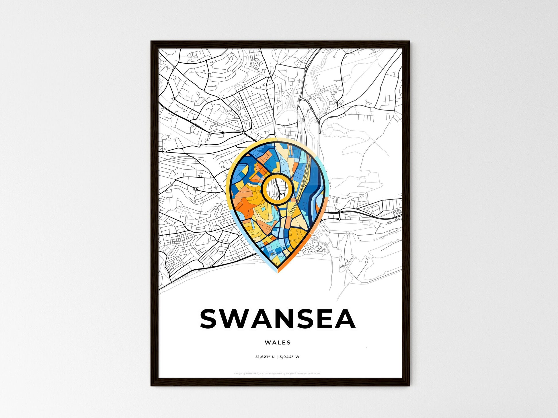 Swansea Wales wedding art map with pointer icon