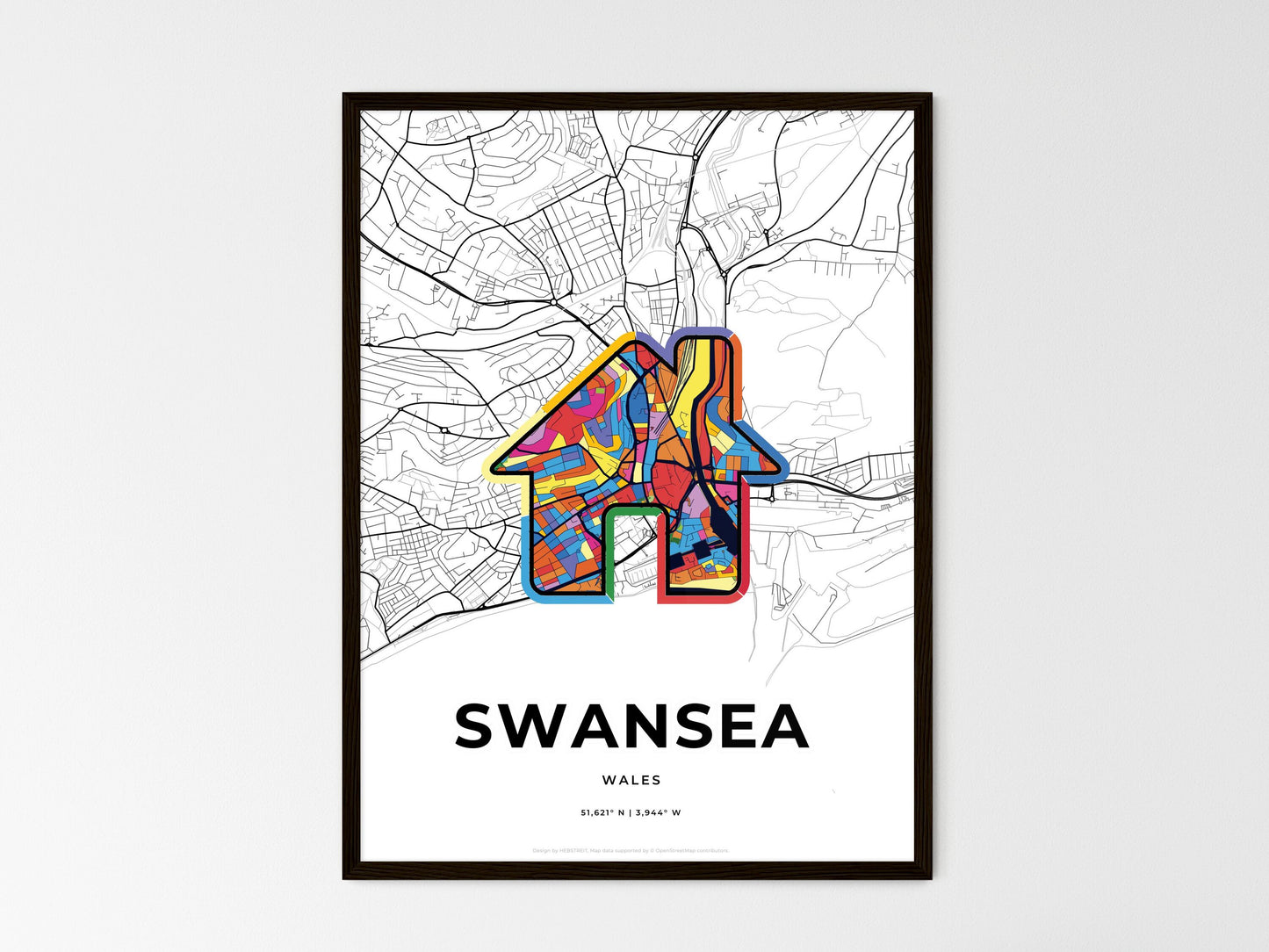 Swansea Wales wedding art map with home icon