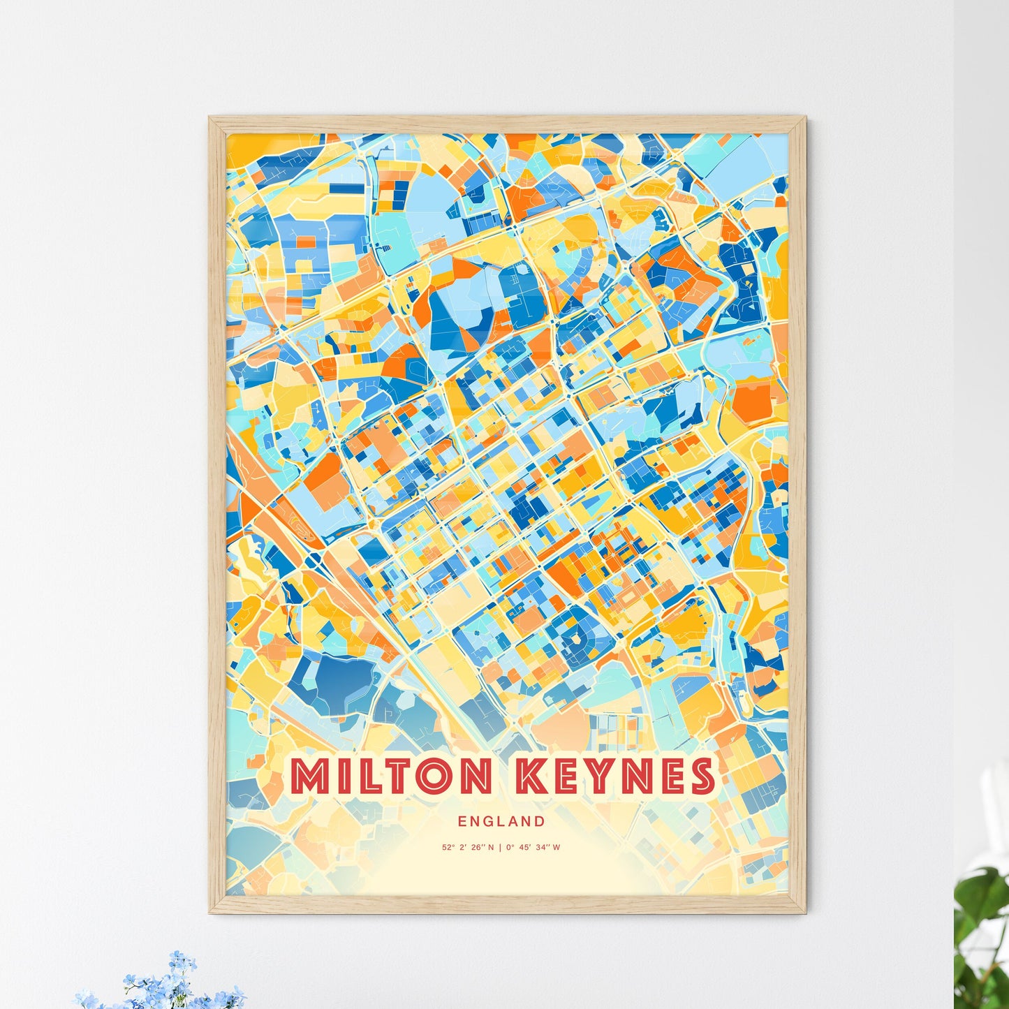 Colorful Milton Keynes England Fine Art Map Blue Orange