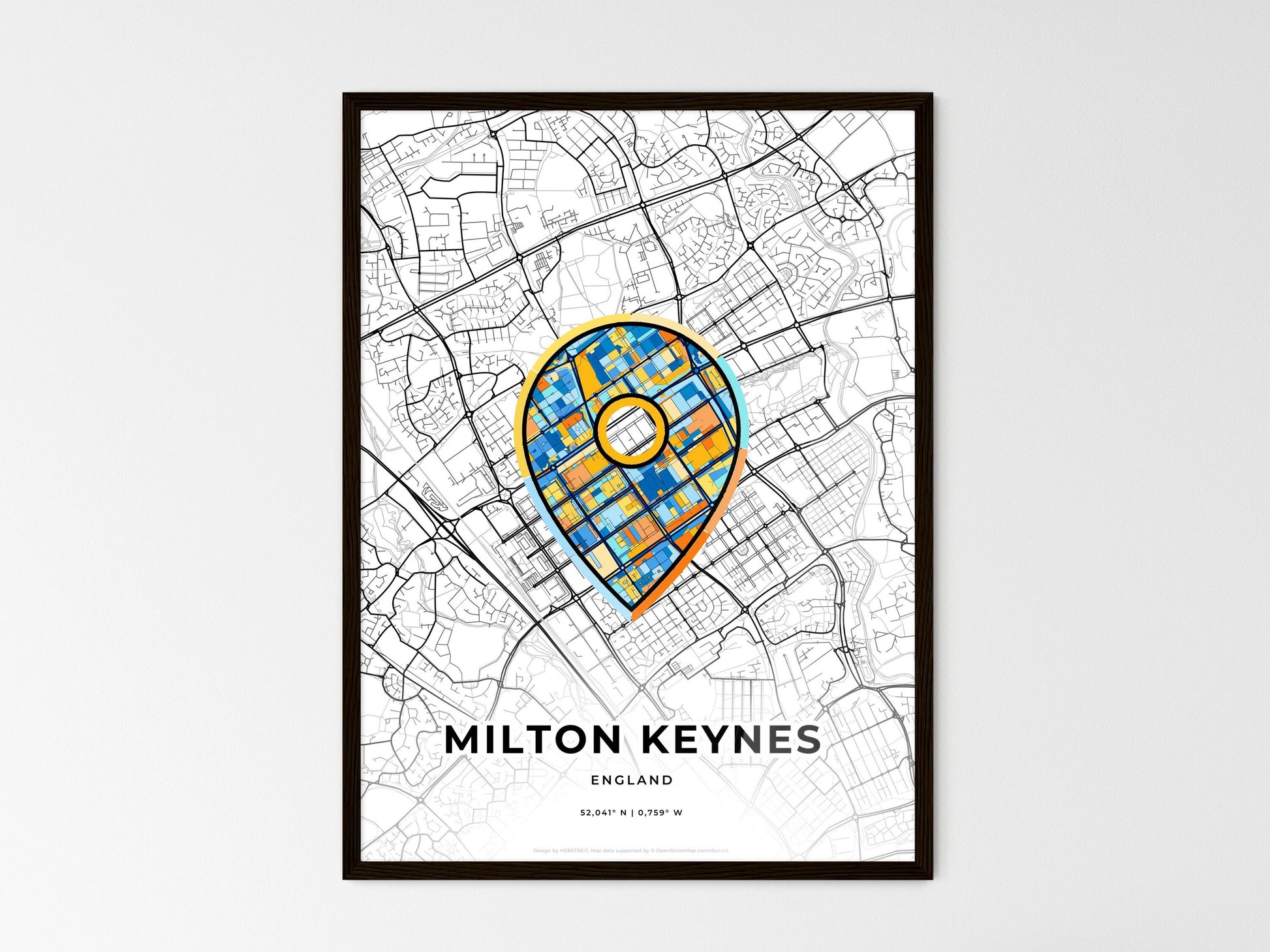 Milton Keynes England wedding art map with pointer icon