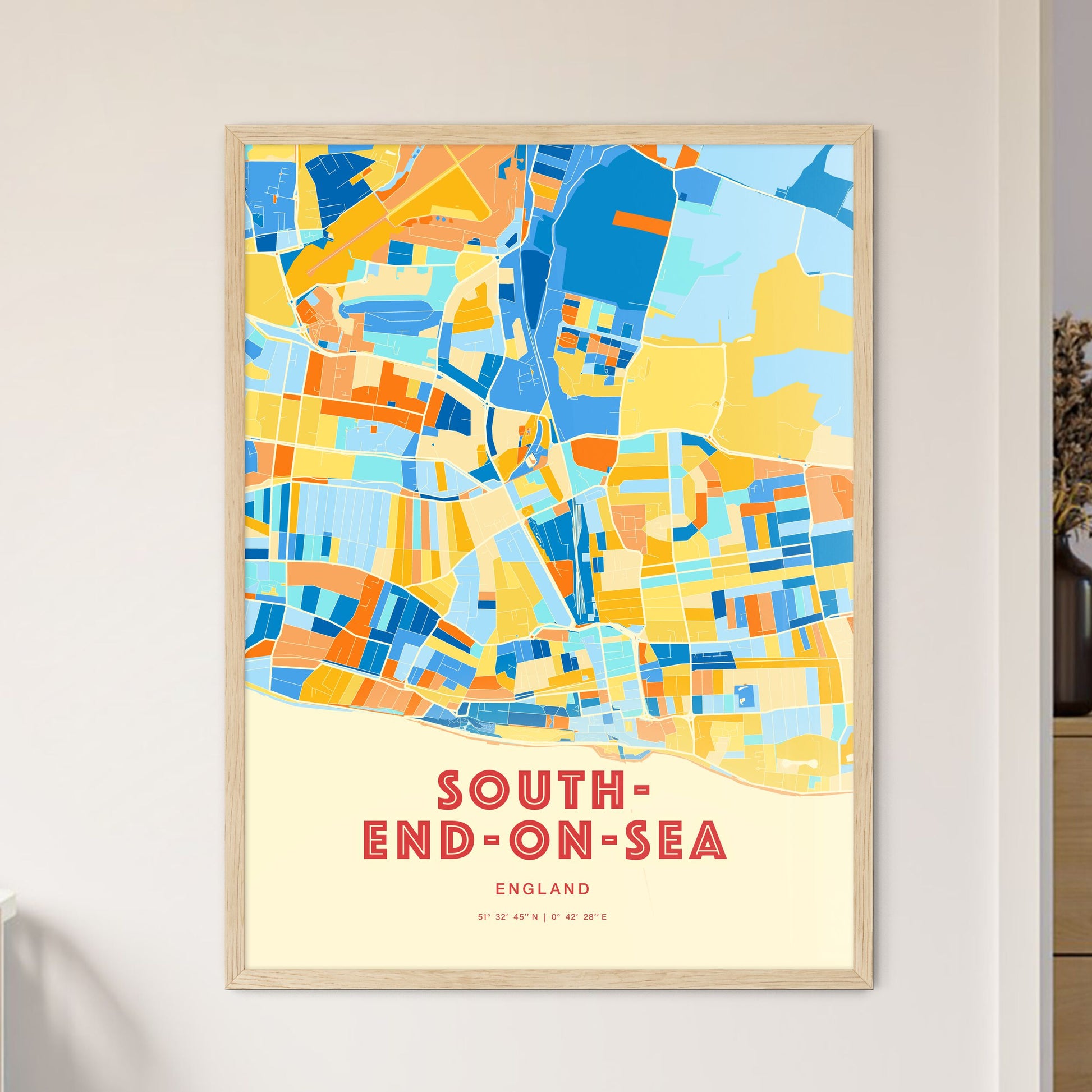 Colorful Southend-On-Sea England Fine Art Map Blue Orange