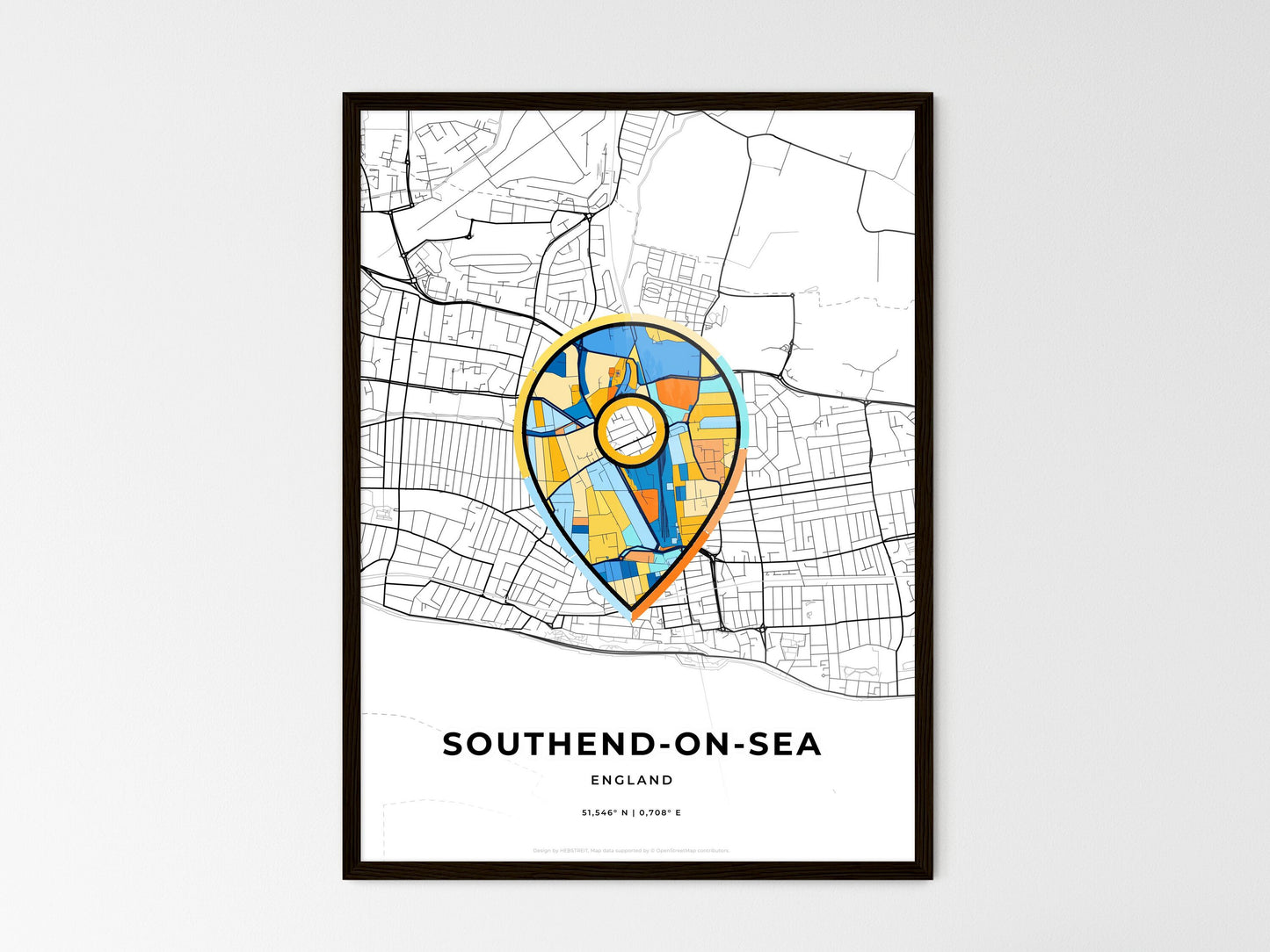 Southend-On-Sea England wedding art map with pointer icon