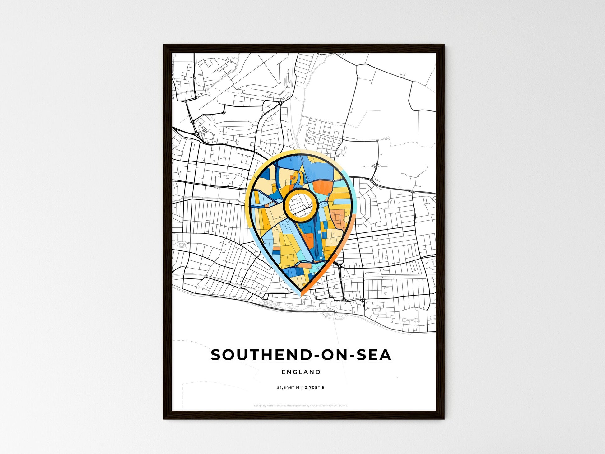 Southend-On-Sea England wedding art map with pointer icon