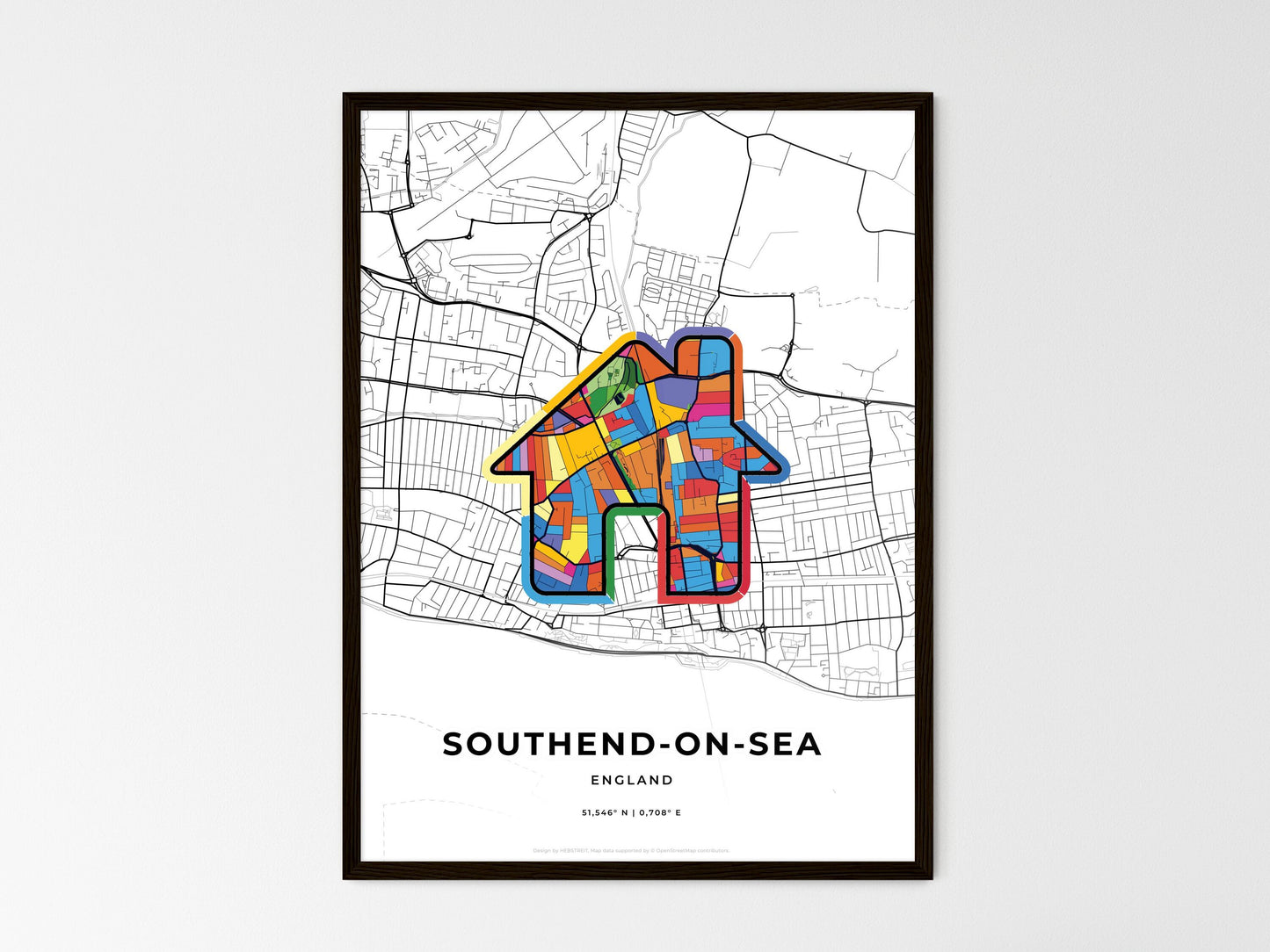 Southend-On-Sea England wedding art map with home icon