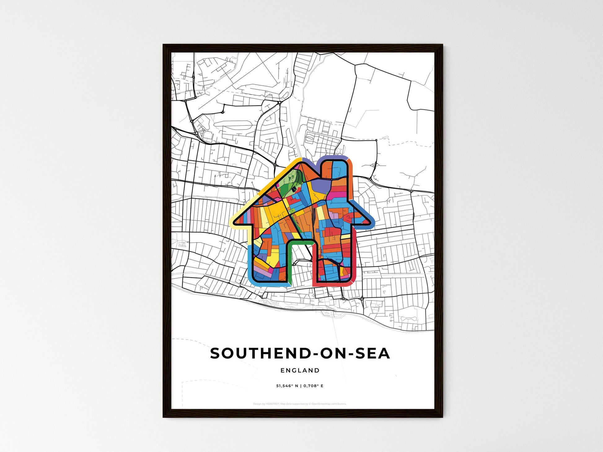 Southend-On-Sea England wedding art map with home icon
