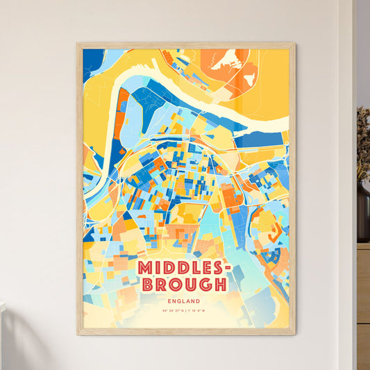 Colorful Middlesbrough England Fine Art Map Blue Orange