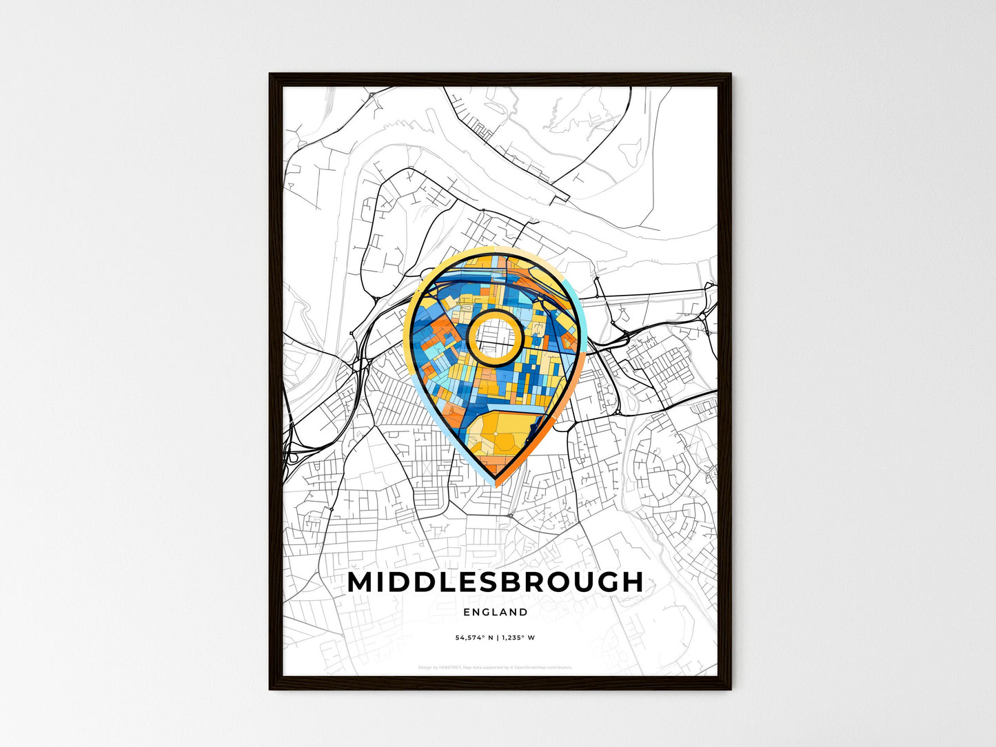 Middlesbrough England wedding art map with pointer icon