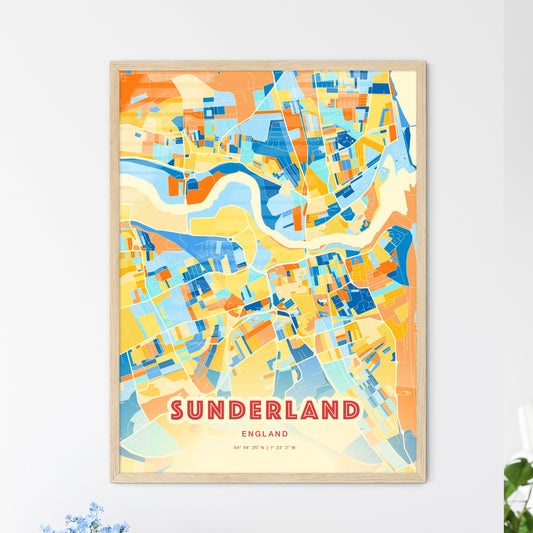 Colorful Sunderland England Fine Art Map Blue Orange