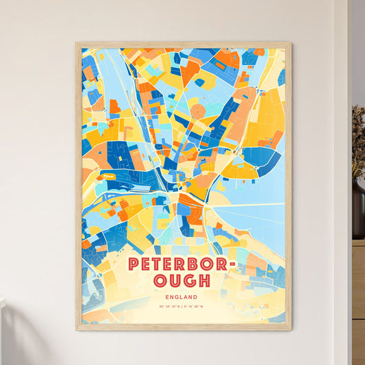 Colorful Peterborough England Fine Art Map Blue Orange