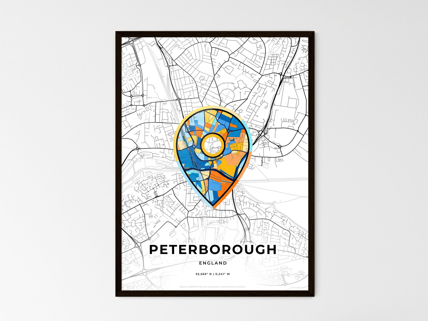 Peterborough England wedding art map with pointer icon