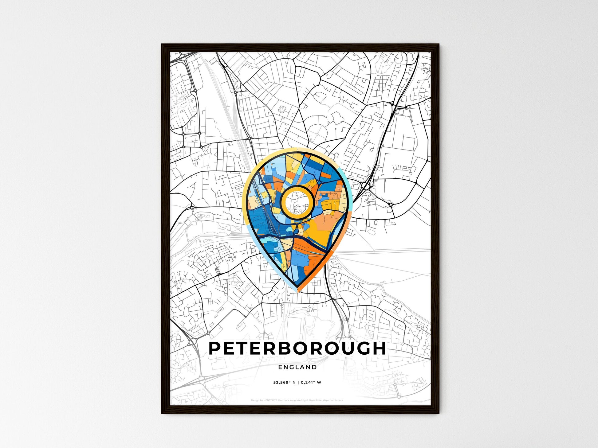 Peterborough England wedding art map with pointer icon