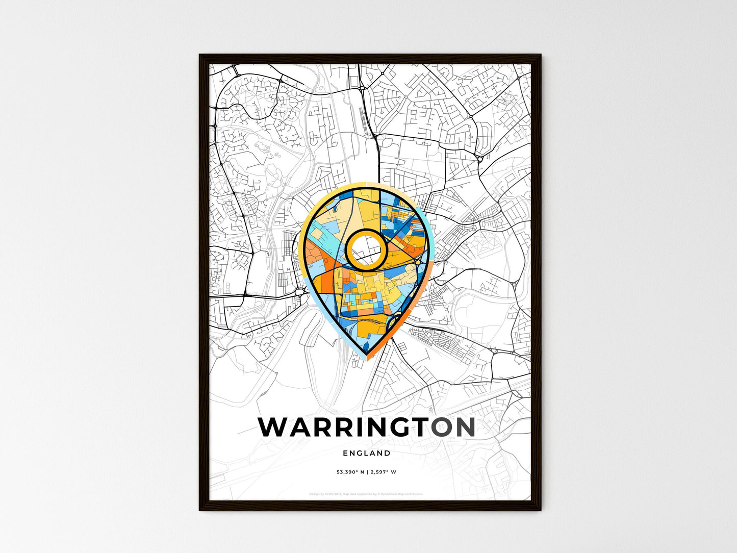 Warrington England wedding art map with pointer icon
