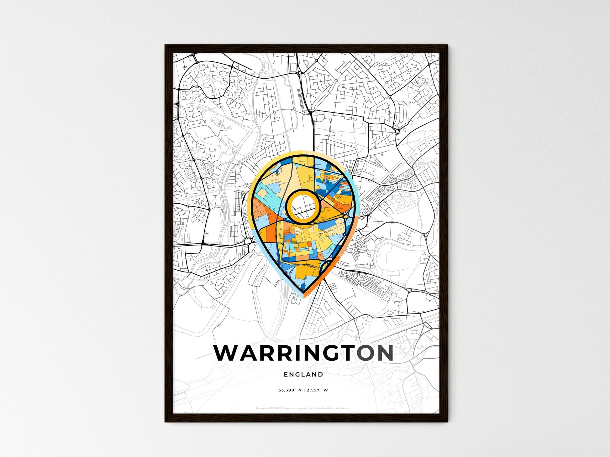 Warrington England wedding art map with pointer icon