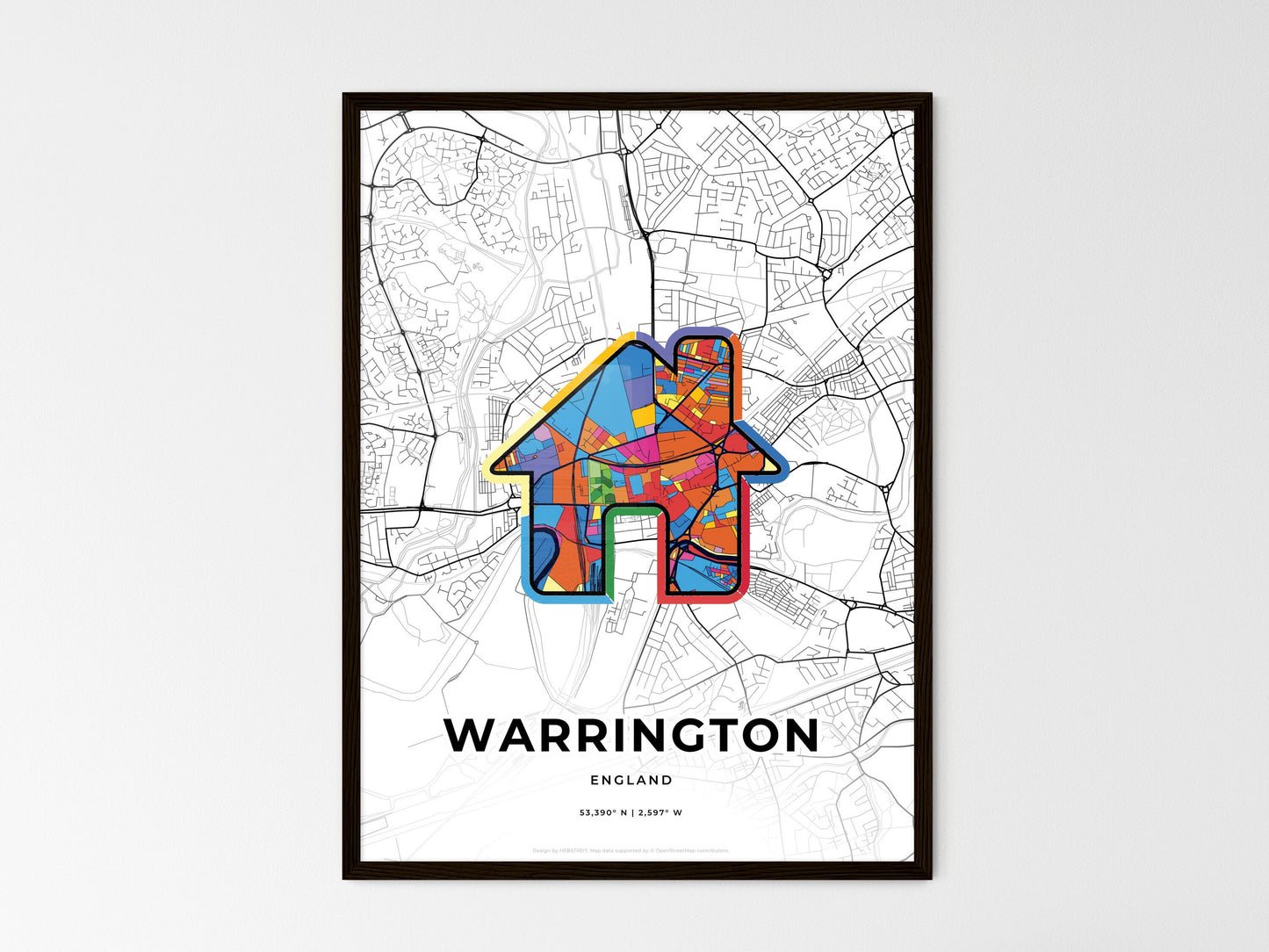 Warrington England wedding art map with home icon