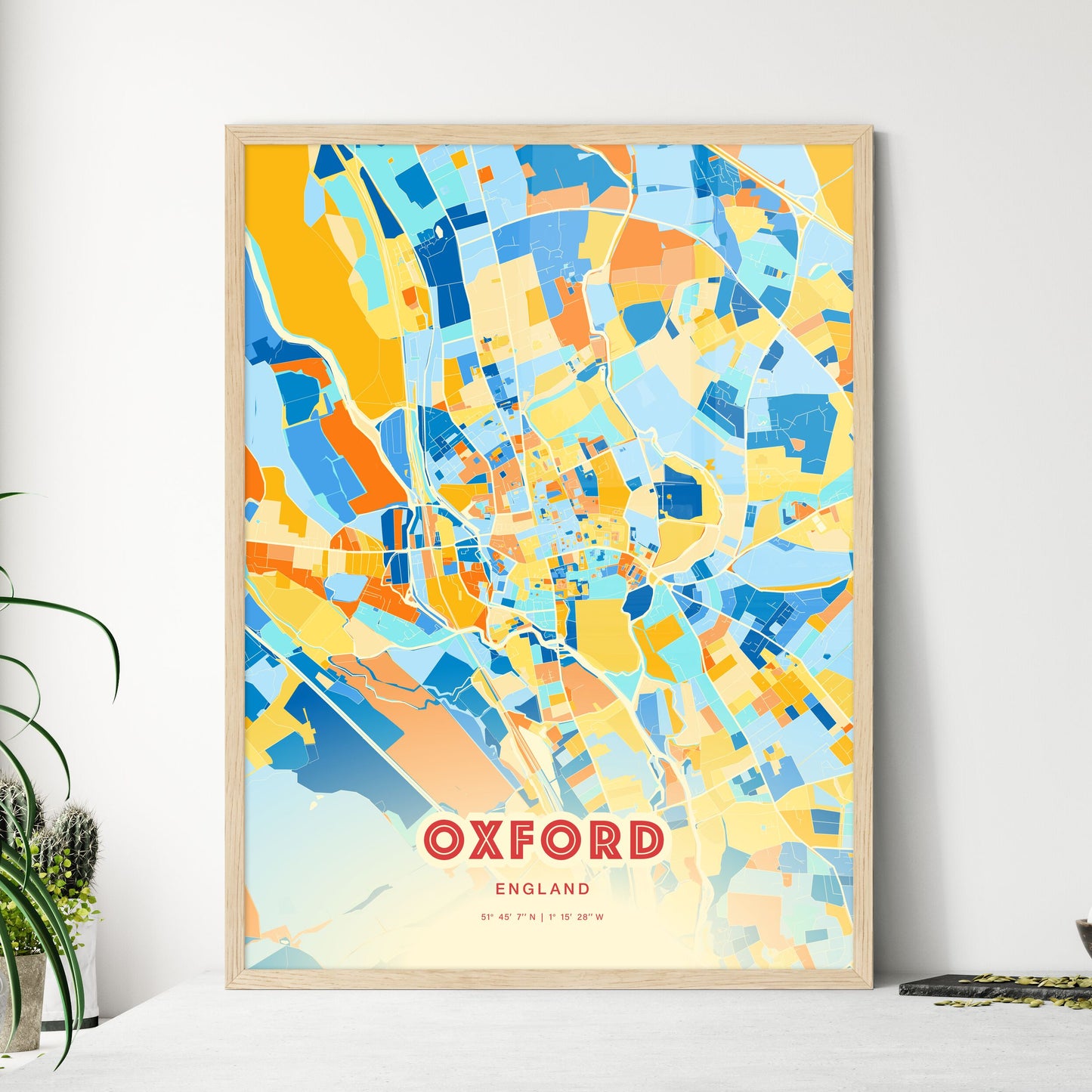 Colorful Oxford England Fine Art Map Blue Orange