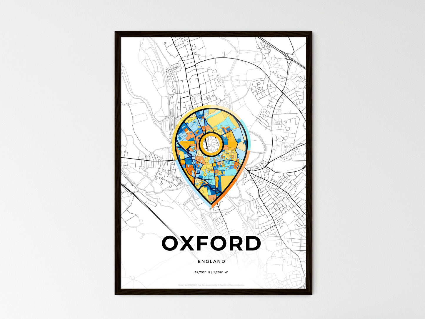 Oxford England wedding art map with pointer icon