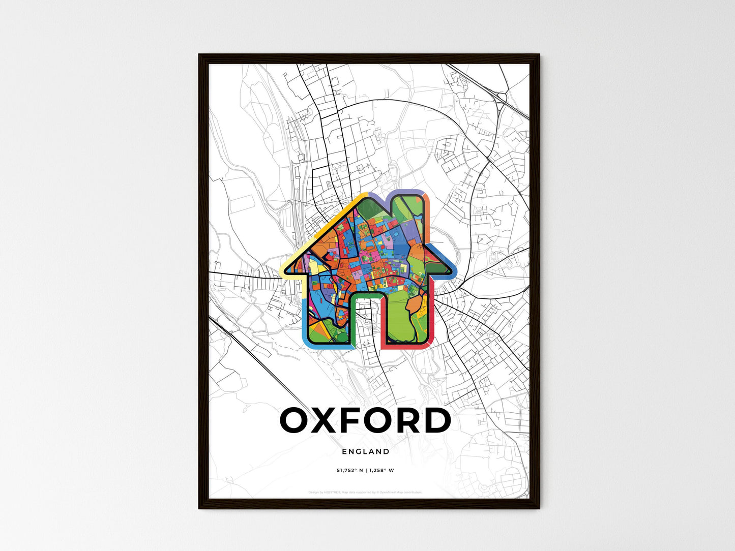 Oxford England wedding art map with home icon