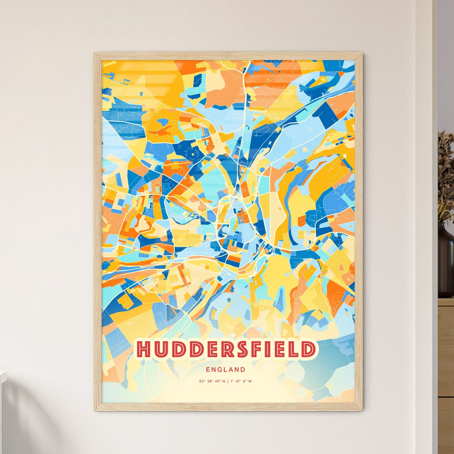 Colorful Huddersfield England Fine Art Map Blue Orange