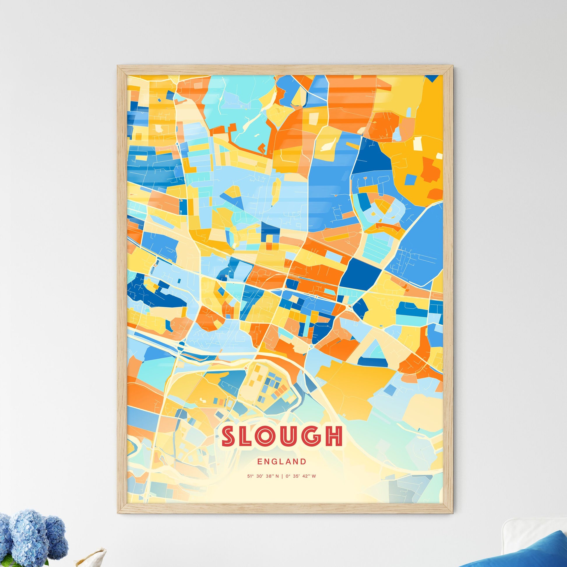 Colorful Slough England Fine Art Map Blue Orange