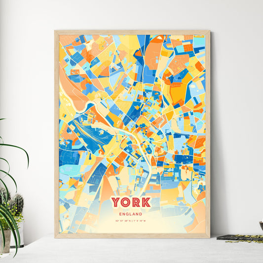 Colorful York England Fine Art Map Blue Orange