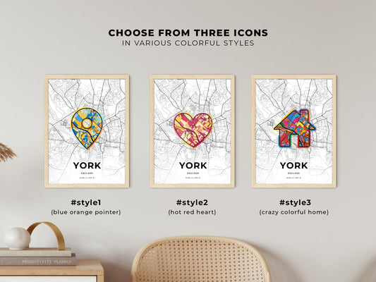 York England maps with colorful icons