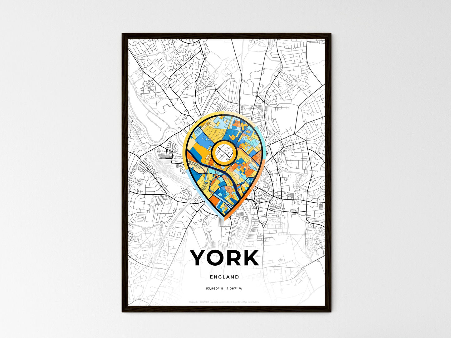 York England wedding art map with pointer icon