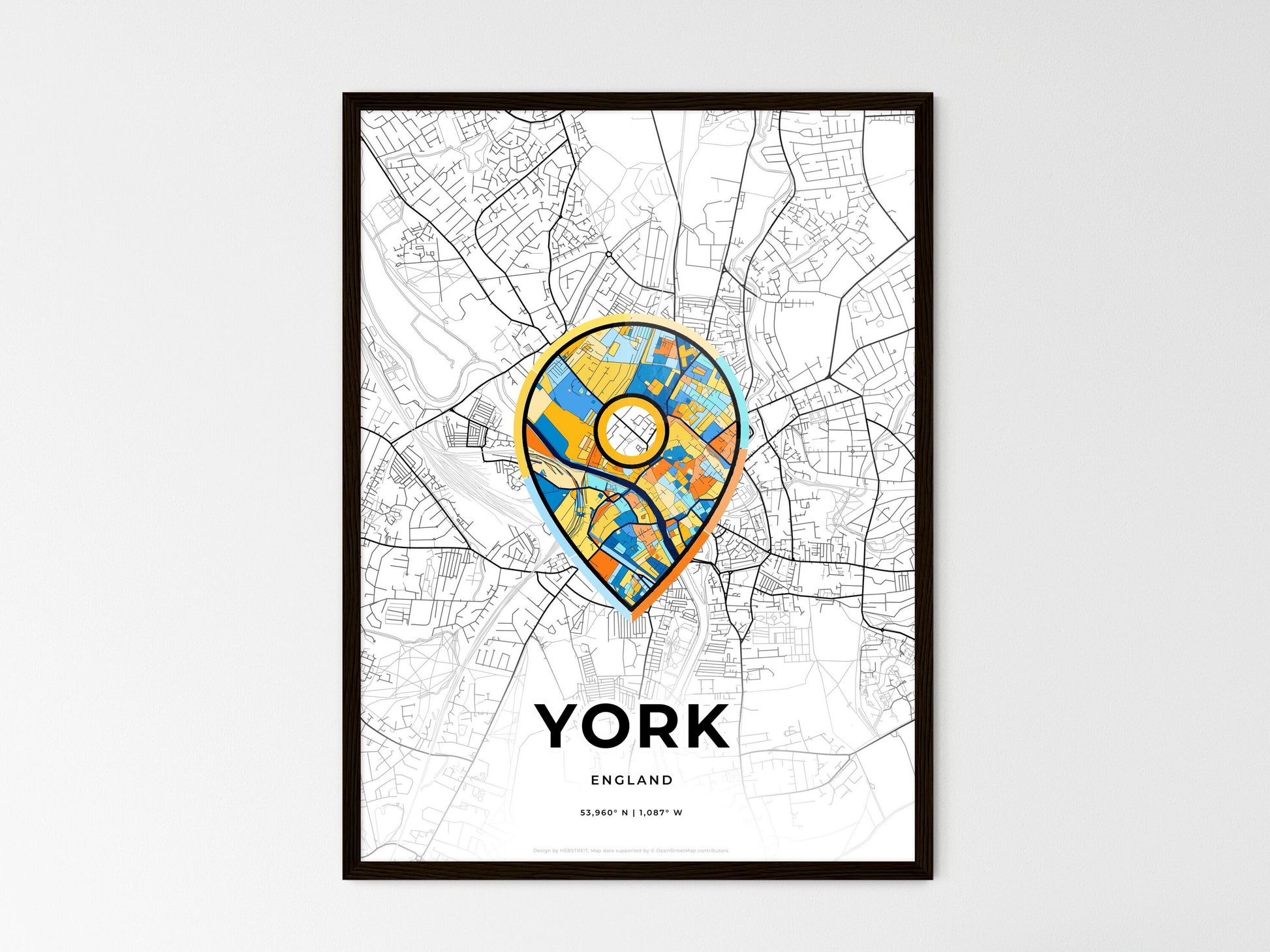 York England wedding art map with pointer icon
