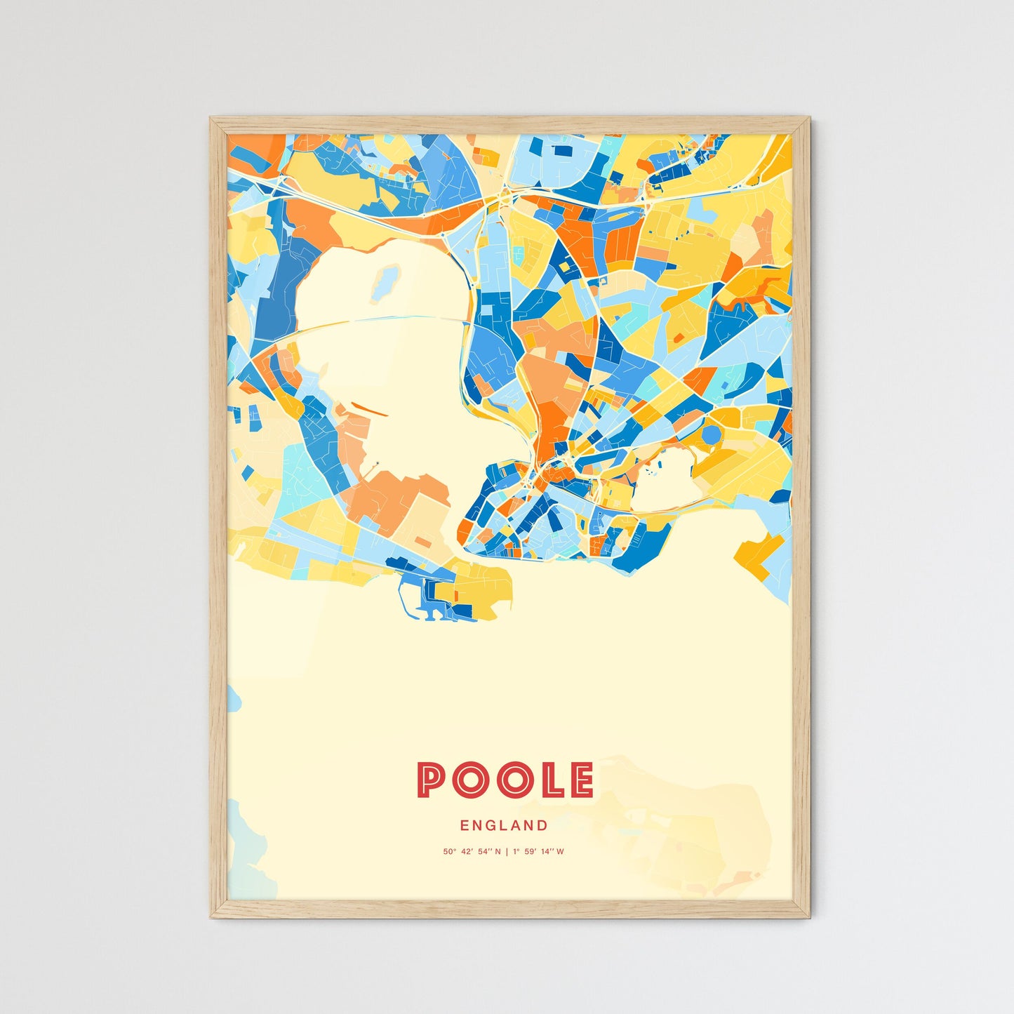 Colorful Poole England Fine Art Map Blue Orange