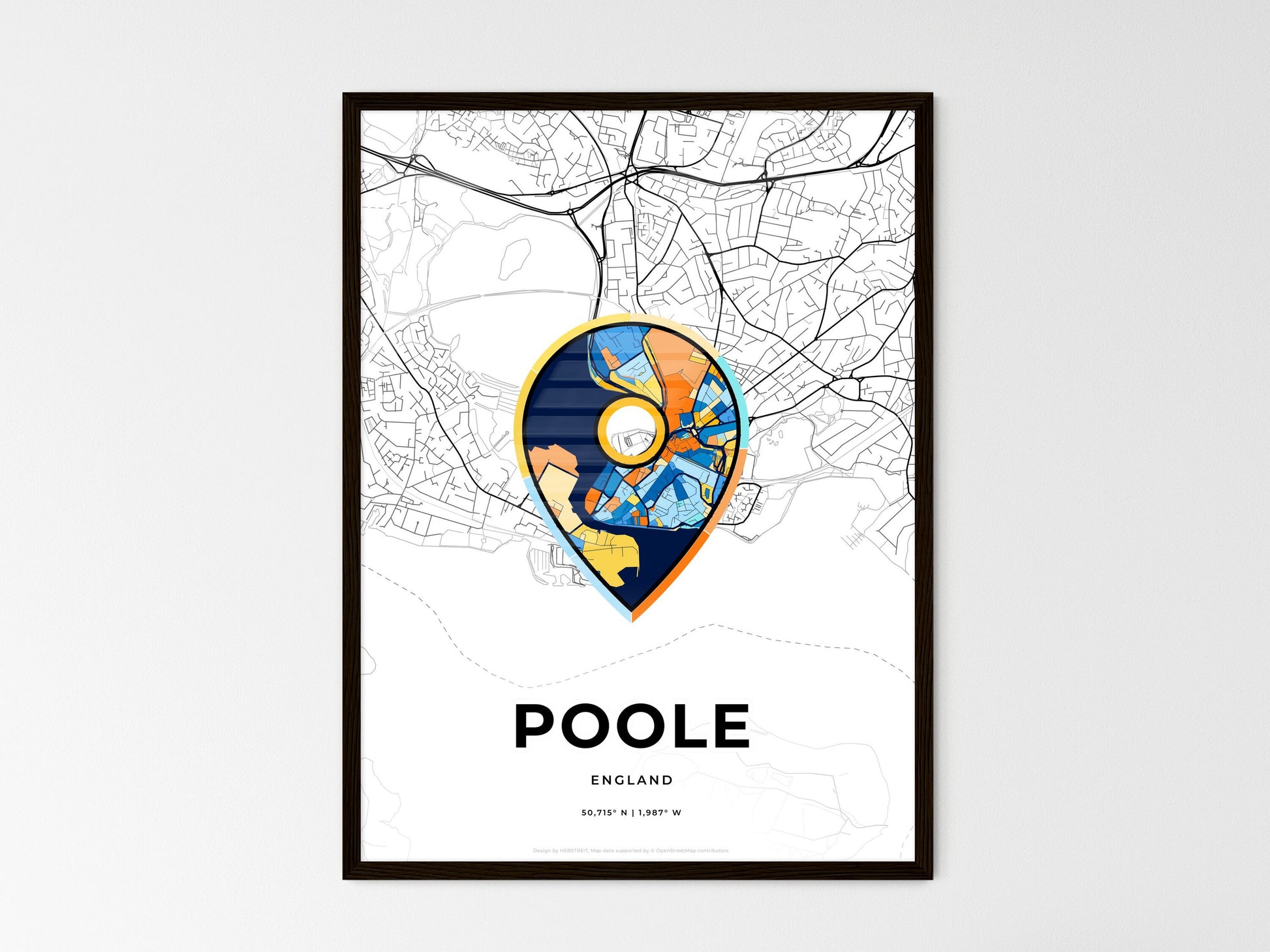 Poole England wedding art map with pointer icon