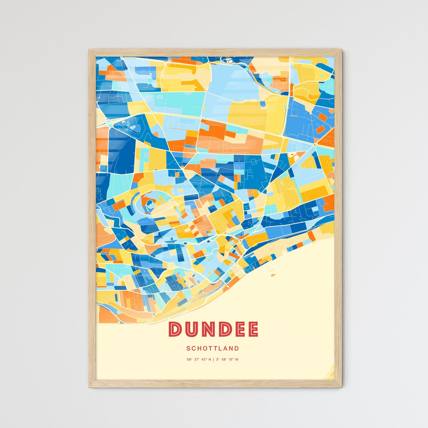 Colorful Dundee Scotland Fine Art Map Blue Orange