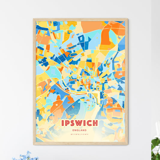 Colorful Ipswich England Fine Art Map Blue Orange