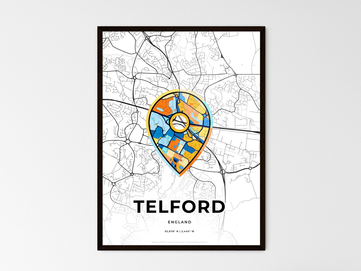 Telford England wedding art map with pointer icon