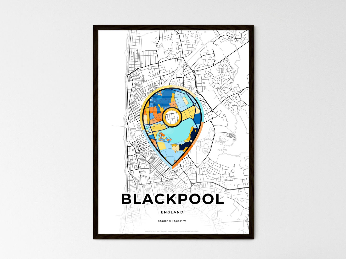 Blackpool England wedding art map with pointer icon