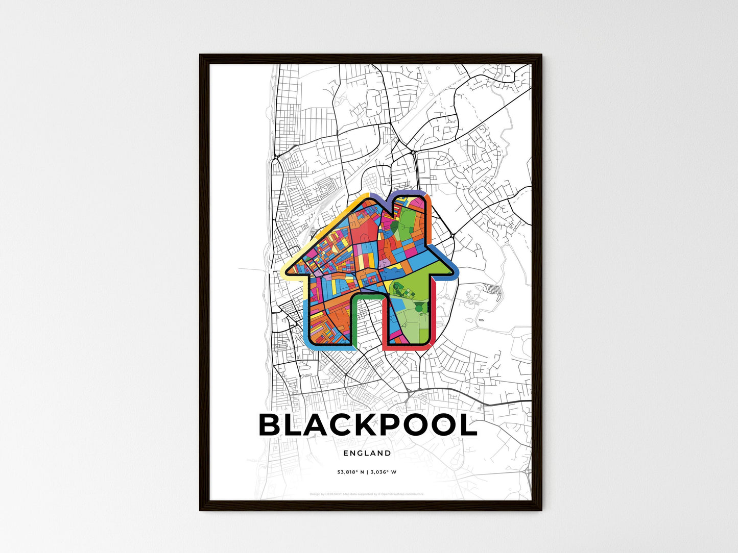 Blackpool England wedding art map with home icon