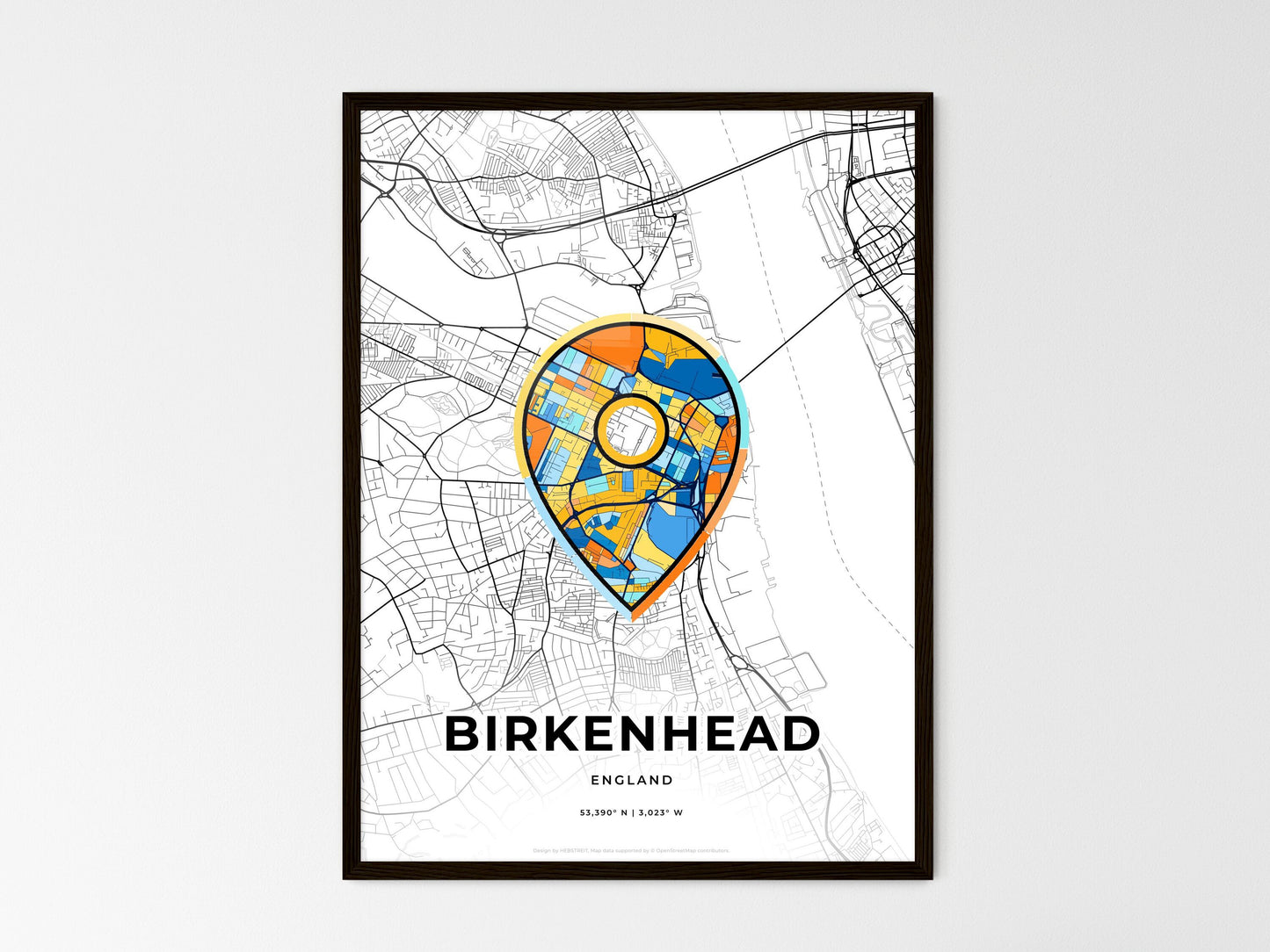 Birkenhead England wedding art map with pointer icon