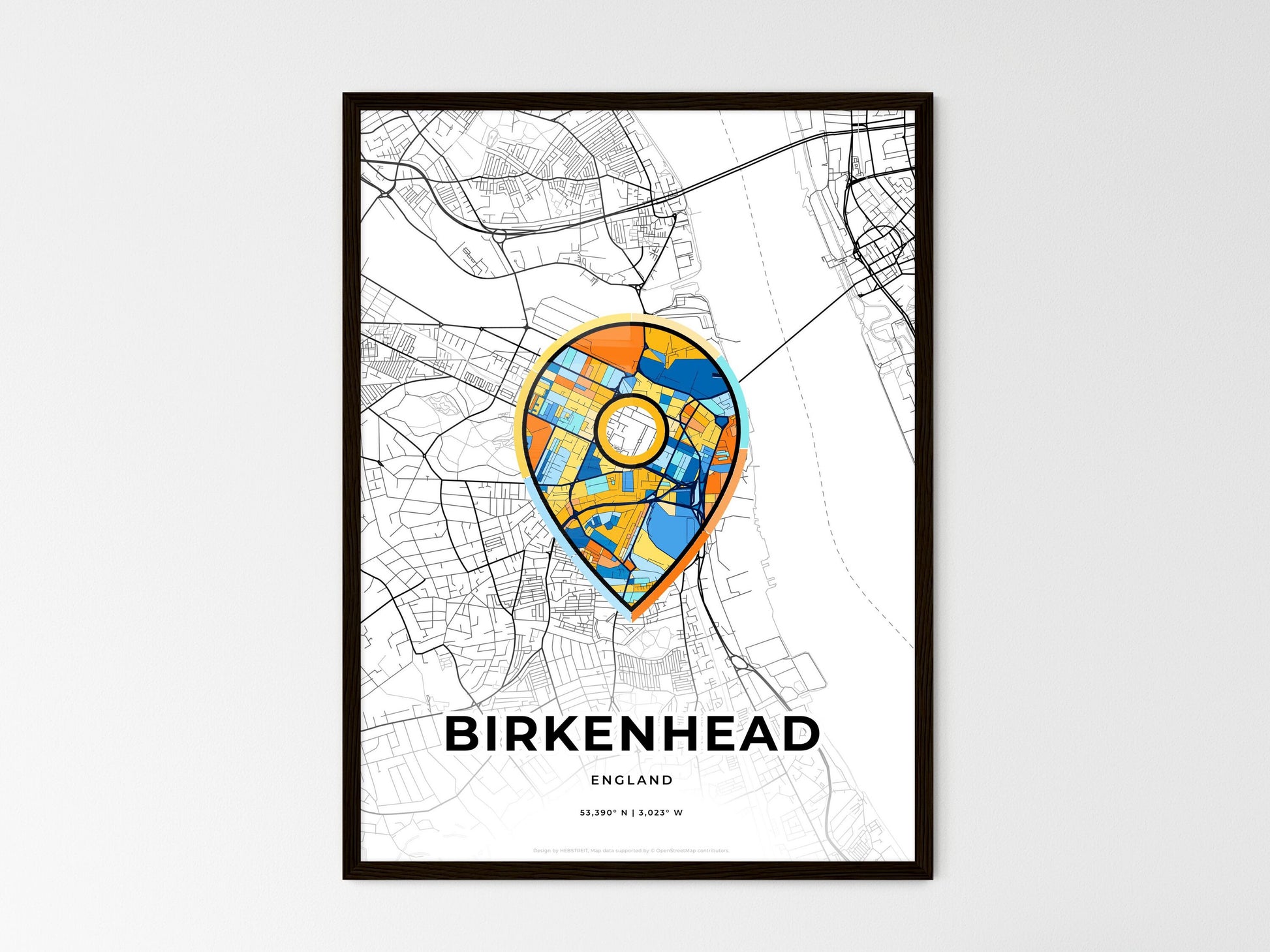 Birkenhead England wedding art map with pointer icon