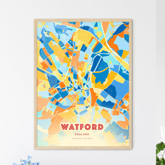 Colorful Watford England Fine Art Map Blue Orange