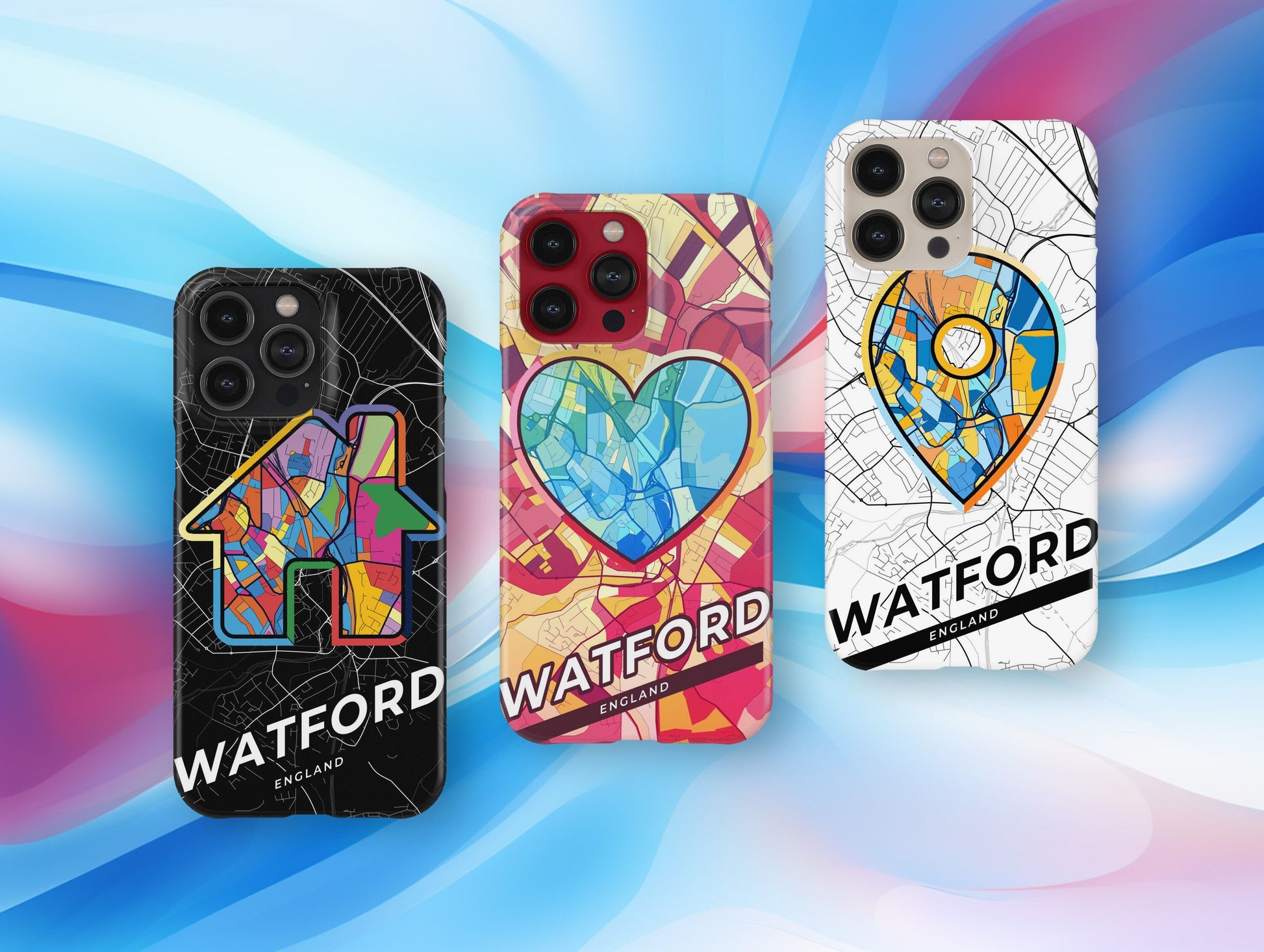 Watford England slim phone case with colorful icon
