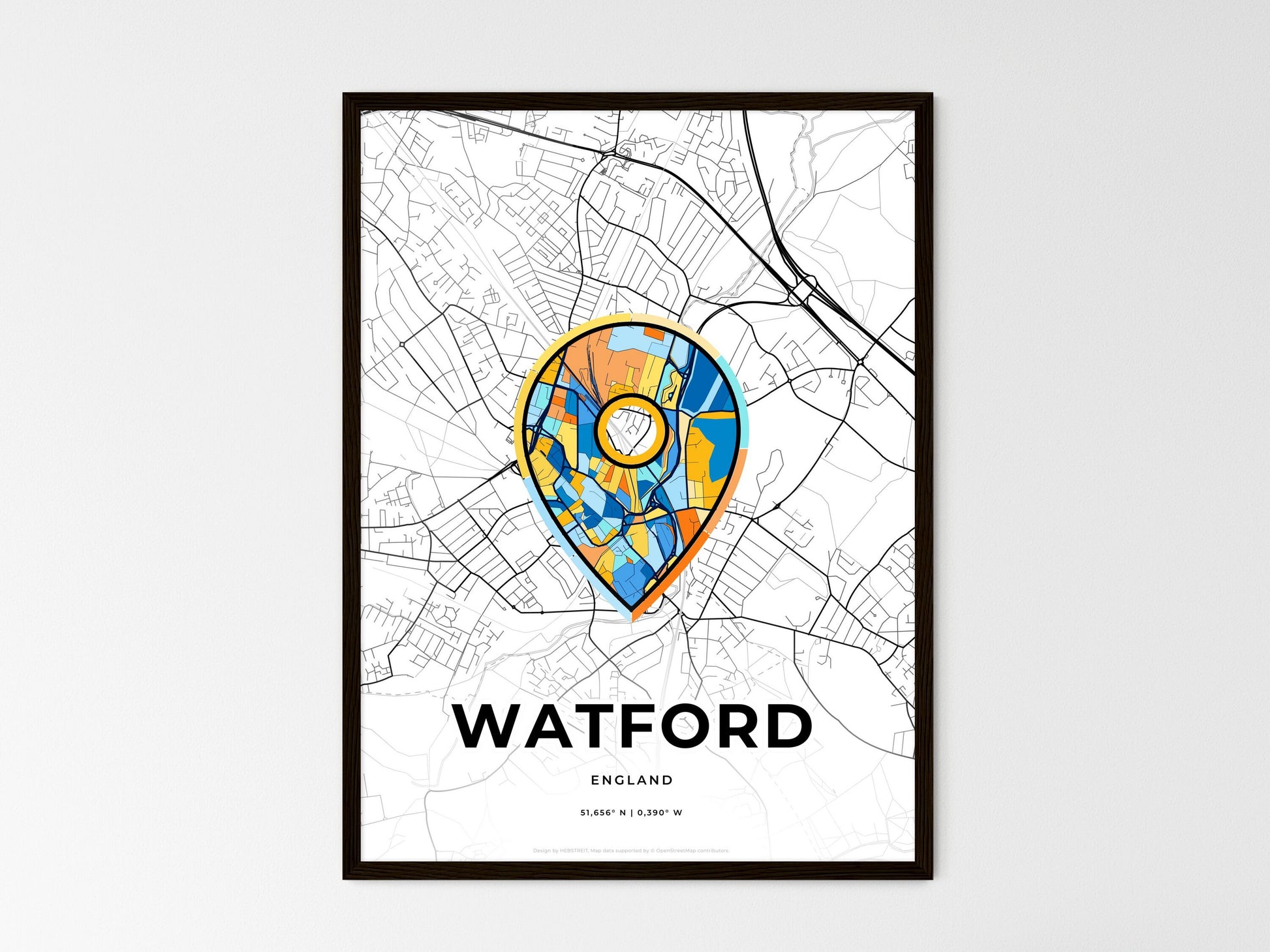 Watford England wedding art map with pointer icon
