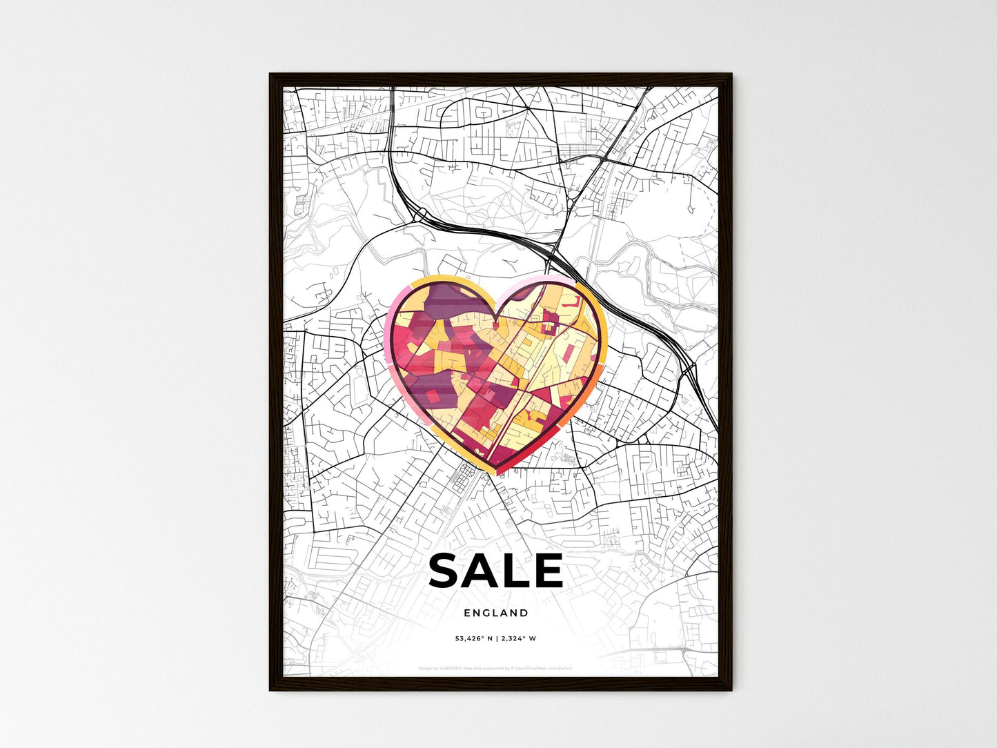 Sale England wedding art map with heart icon