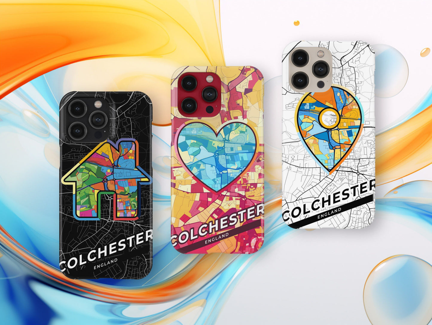 Colchester England slim phone case with colorful icon. Birthday, wedding or housewarming gift. Couple match cases.