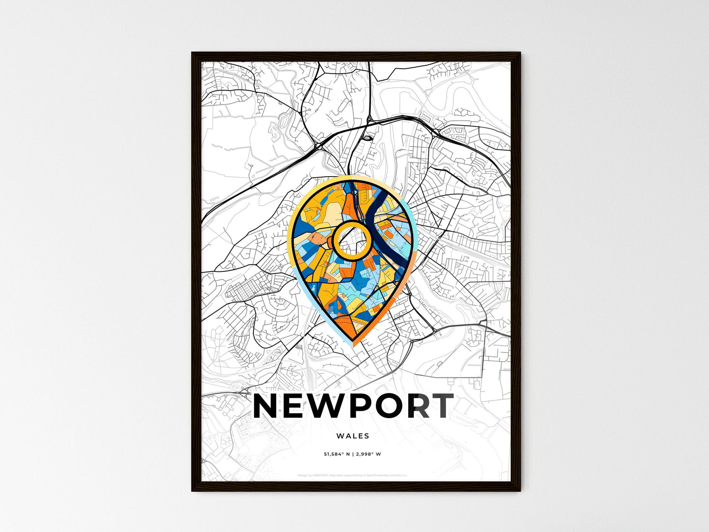 Newport Wales wedding art map with pointer icon
