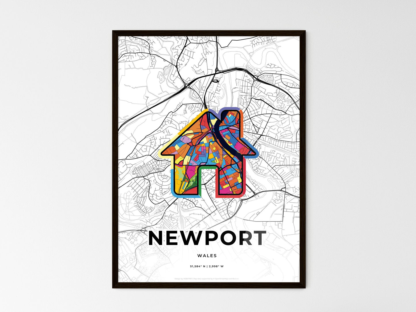 Newport Wales wedding art map with home icon