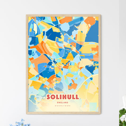 Colorful Solihull England Fine Art Map Blue Orange