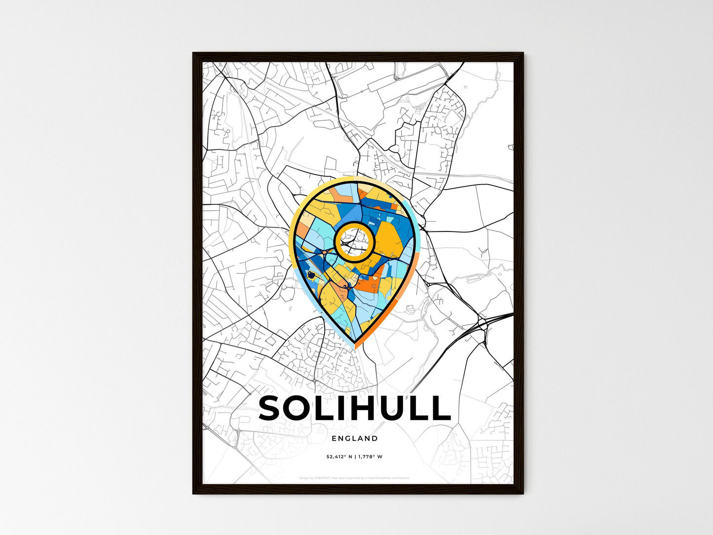 Solihull England wedding art map with pointer icon