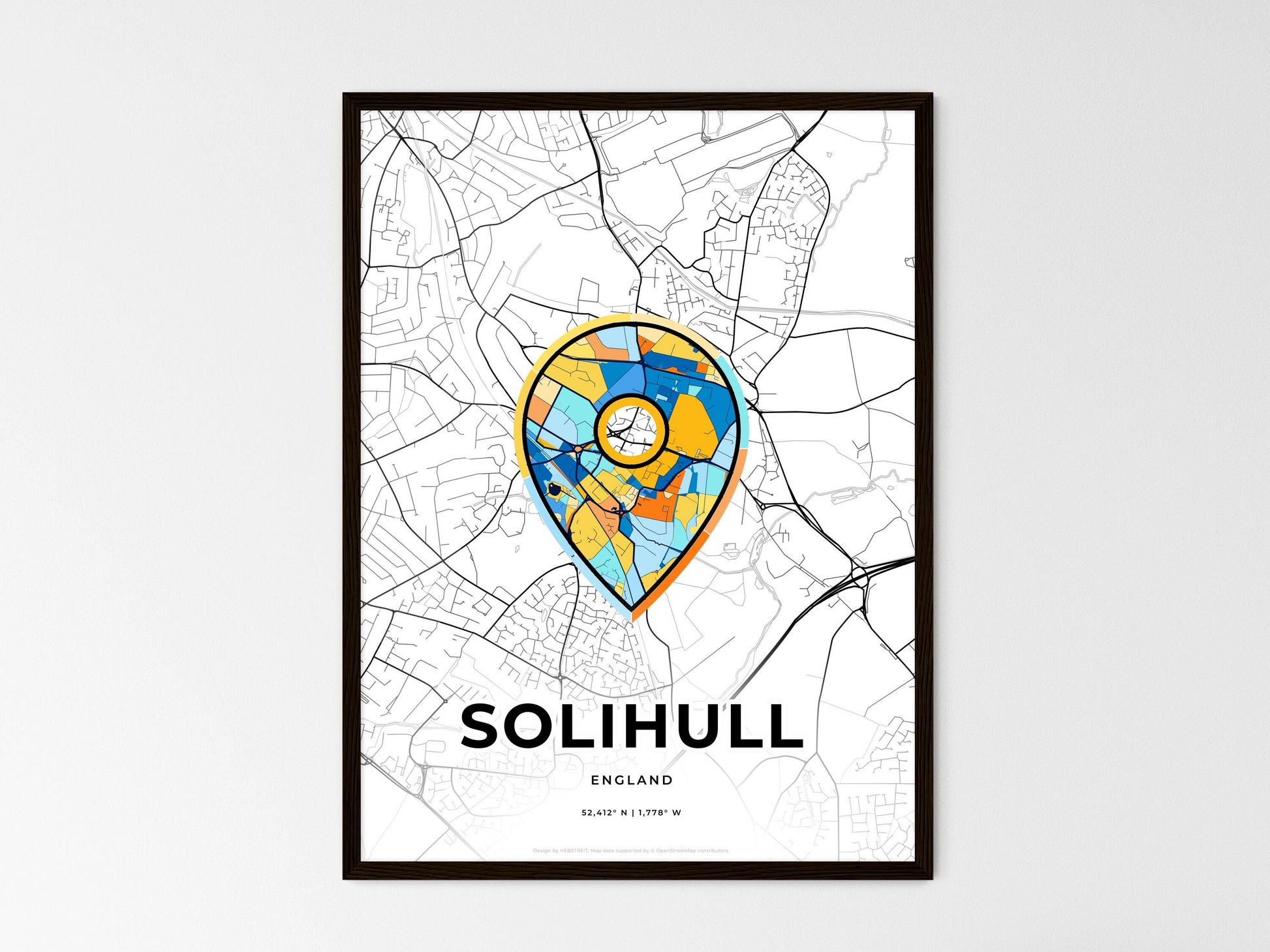 Solihull England wedding art map with pointer icon