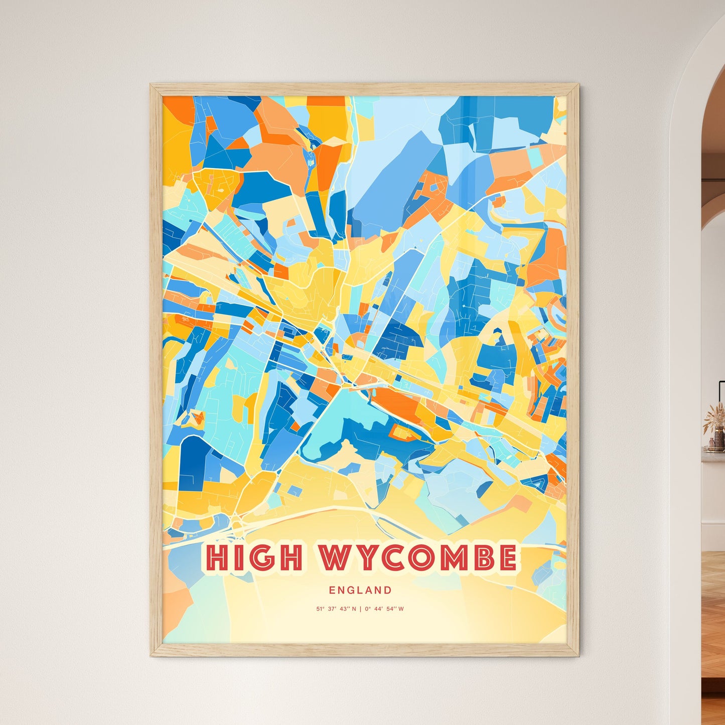 Colorful High Wycombe England Fine Art Map Blue Orange