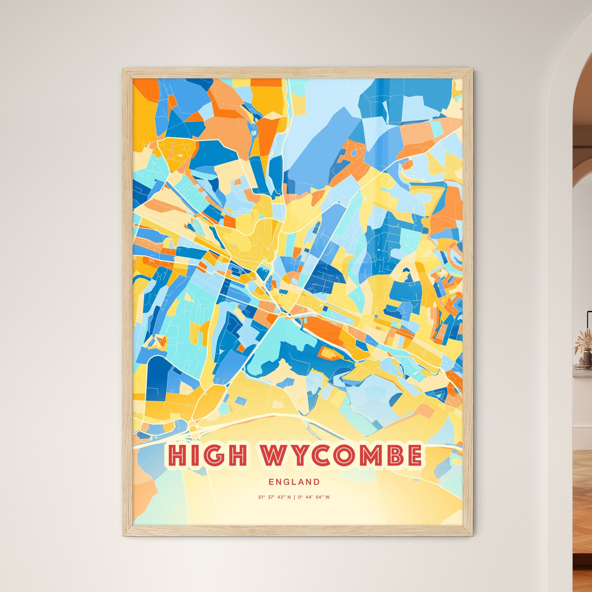 Colorful High Wycombe England Fine Art Map Blue Orange