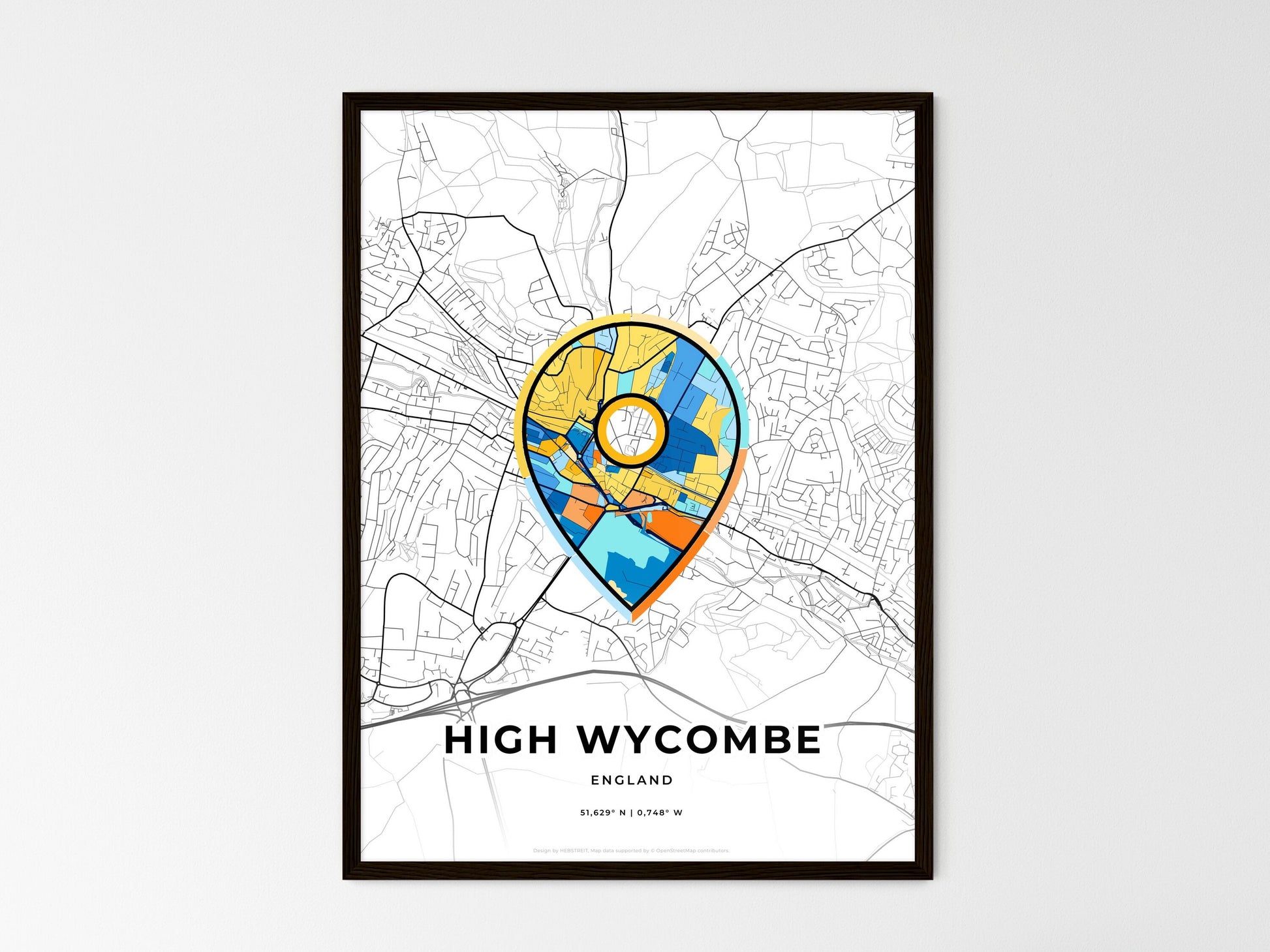 High Wycombe England wedding art map with pointer icon