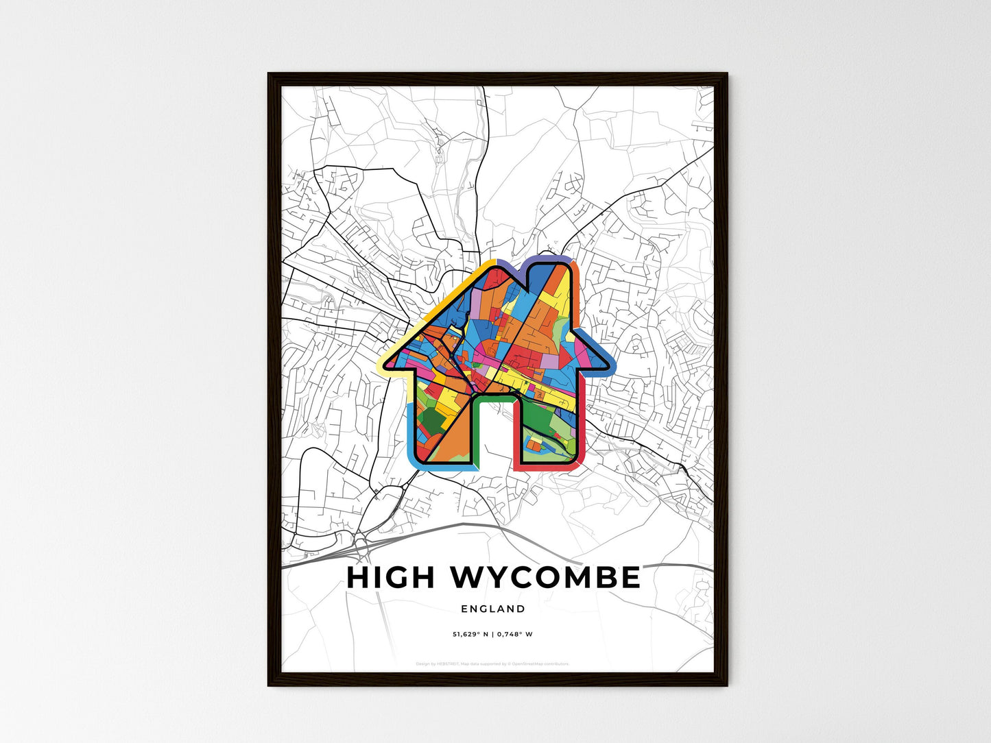 High Wycombe England wedding art map with home icon